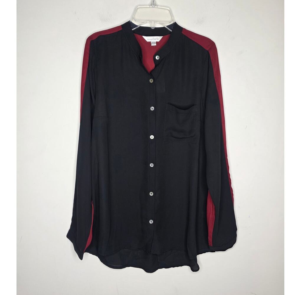 NWT Charming Charlie black wine long sleeve button down shirt - small